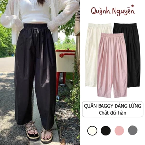 Quần Baggy Dáng Lửng Đũi Vân Mây Mềm Mát Cạp Chun Lưng Cao Q368 Quỳnh Nguyễn