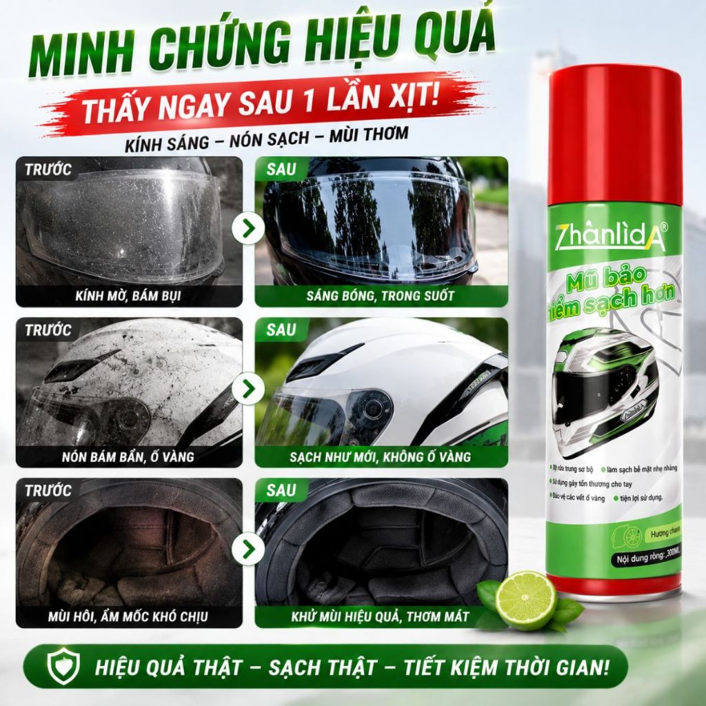 Xịt vệ sinh mũ bảo hiểm diệt khuẩn khử mùi hôi làm sạch nhanh Zhanlida 300ml