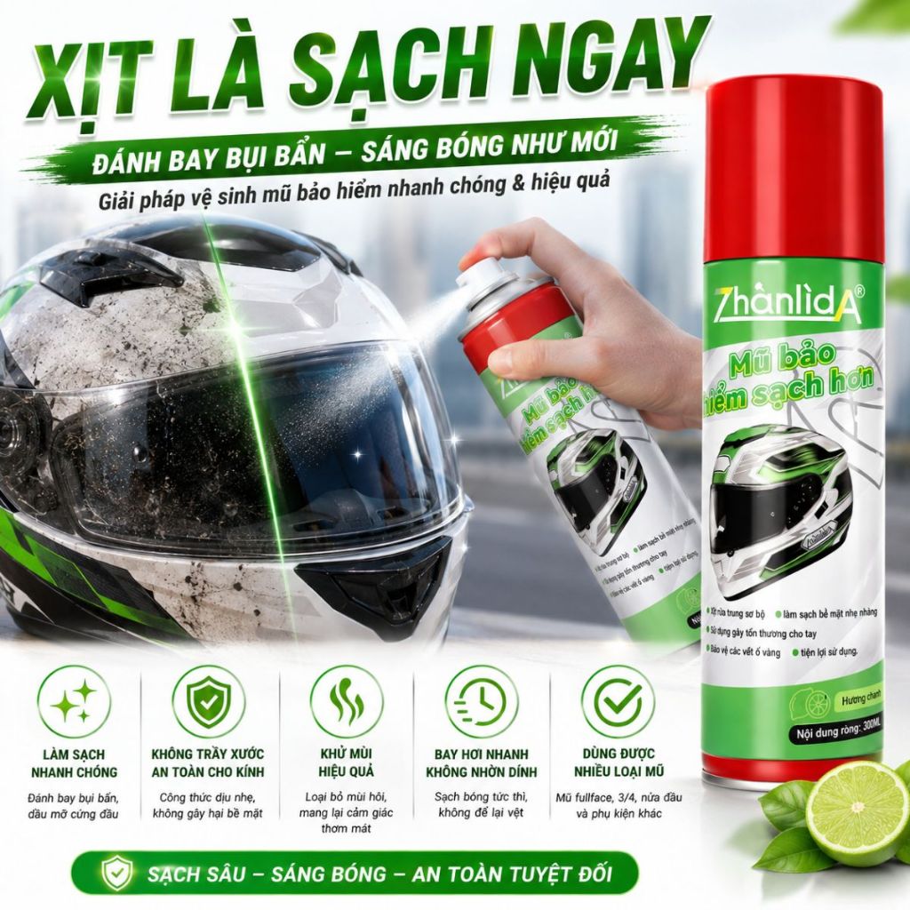 Xịt vệ sinh mũ bảo hiểm diệt khuẩn khử mùi hôi làm sạch nhanh Zhanlida 300ml