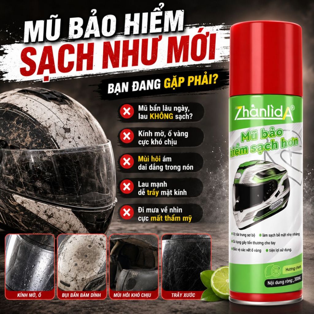 Xịt vệ sinh mũ bảo hiểm diệt khuẩn khử mùi hôi làm sạch nhanh Zhanlida 300ml
