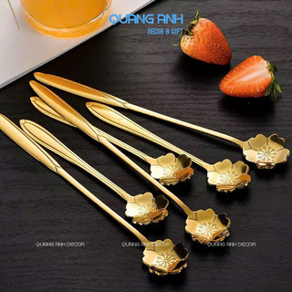 Thìa Cafe Inox SUS 304 HÌNH HOA| Muỗng cà phê họa tiết hình lá dùng nước ép, sinh tố, decor trà bánh