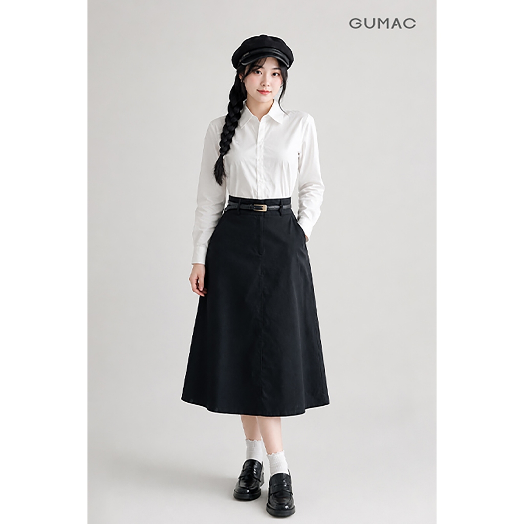 Chân váy A nữ Gmorning - GUMAC dáng midi phối đỉa công sở trẻ trung thanh lịch  YVG05072