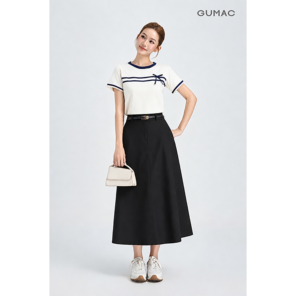 Chân váy A nữ Gmorning - GUMAC dáng midi phối đỉa công sở trẻ trung thanh lịch  YVG05072