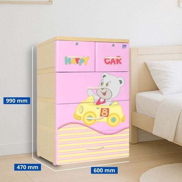 [HỎA TỐC] Tủ nhựa Kid 4 tầng QUI PHÚC, tủ đựng quần áo cho bé, an toàn, hoạt tiết dễ thương