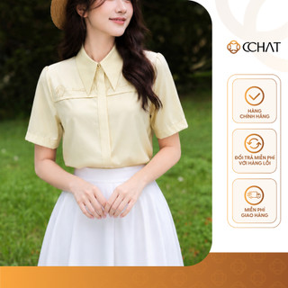 Áo Sơ Mi Nữ 𝐂𝐂𝐇𝐀𝐓 Dáng Suông Phối Cổ Wisteria Cổ Đức Chất Liệu Thô Bamboo Cao Cấp 16FNT9097ST