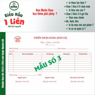 Phiếu nhận hàng 2 liên-Bloc 2 (in sẵn) & Bloc 6 (chọn mẫu in tên) hoặc theo thiết kế