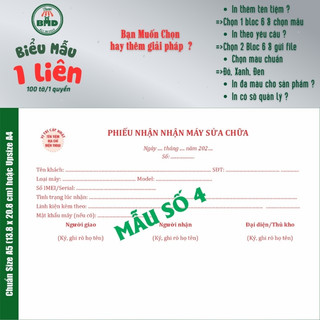 Phiếu nhận hàng 2 liên-Bloc 2 (in sẵn) & Bloc 6 (chọn mẫu in tên) hoặc theo thiết kế