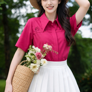 Áo Sơ Mi Nữ 𝐂𝐂𝐇𝐀𝐓 Dáng Suông Phối Cổ Wisteria Cổ Đức Chất Liệu Thô Bamboo Cao Cấp 16FNT9097ST