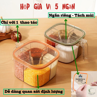 2 Hộp đựng gia vị 4 ngăn trong suốt ,Hộp gia vị chia ngăn có nắp đậy kèm thìa tiện lợi, chống ẩm ướt chống côn trùng