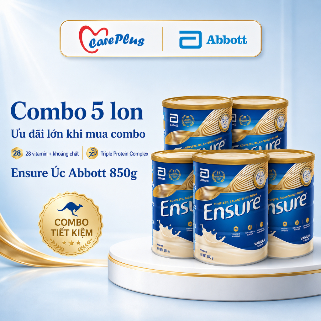 【Combo 5 Lon】 Sữa Bột Dinh Dưỡng Ensure Úc Abbott 850g Vị Vani Nhập Khẩu Úc 28 Vitamin Khoáng Chất