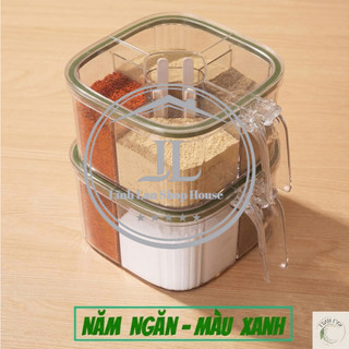 2 Hộp đựng gia vị 4 ngăn trong suốt ,Hộp gia vị chia ngăn có nắp đậy kèm thìa tiện lợi, chống ẩm ướt chống côn trùng