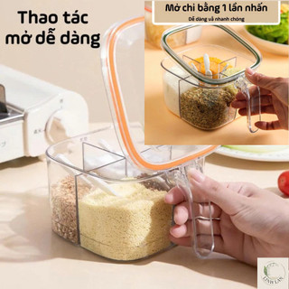 2 Hộp đựng gia vị 4 ngăn trong suốt ,Hộp gia vị chia ngăn có nắp đậy kèm thìa tiện lợi, chống ẩm ướt chống côn trùng