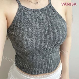 Áo croptop giả yếm nữ chất len lông co giãn nhẹ đen xám hồng phong cách trẻ trung VANISA AK774