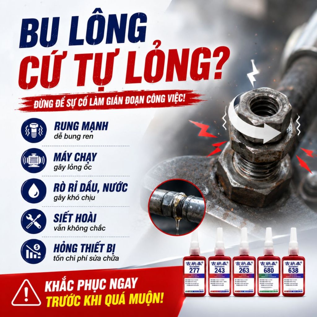 Keo khóa ren ốc chịu nhiệt Gunasen keo dán ốc vít bulong chống lỏng kim loại chai 50ml