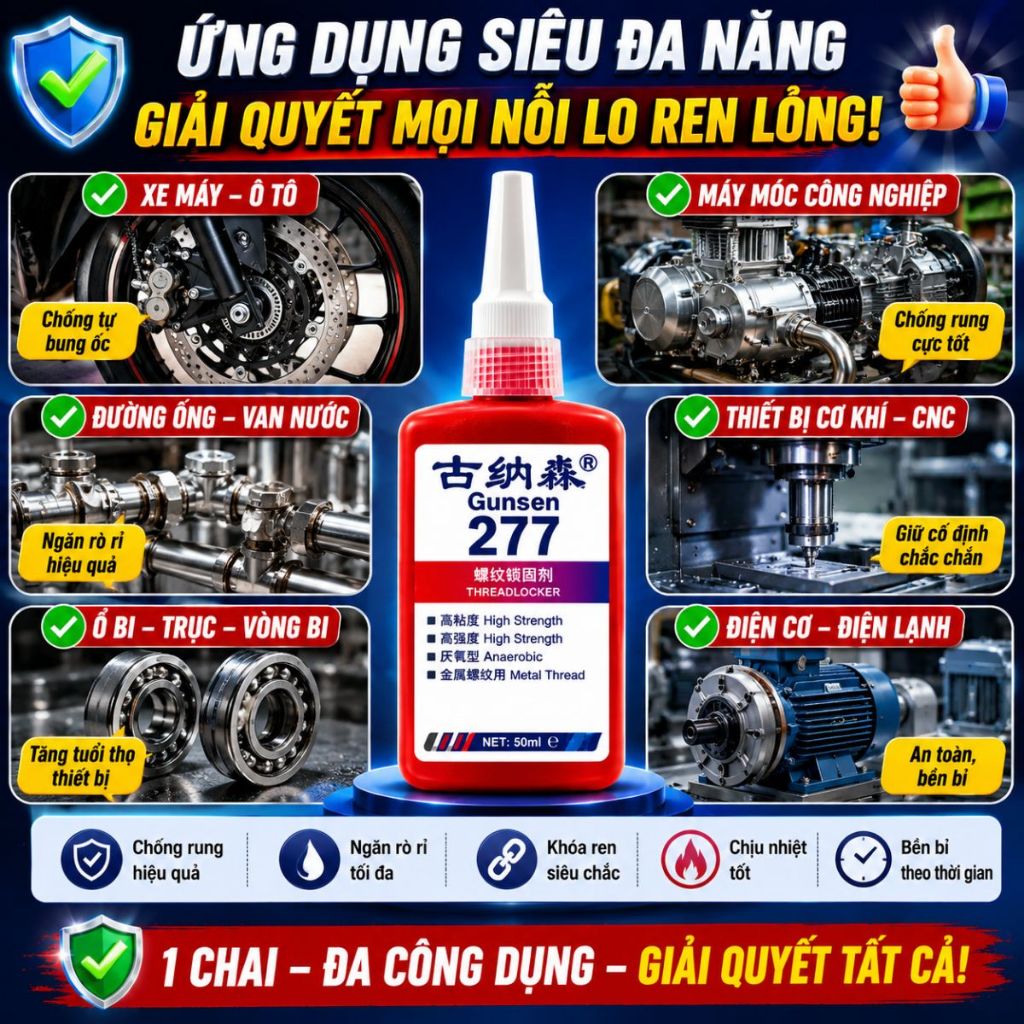 Keo Khóa Ren Gunasen 243 263 277 638 680 50ml Chống Rung Chống Tuột Ren Cố Định Bu Lông Ốc Vít