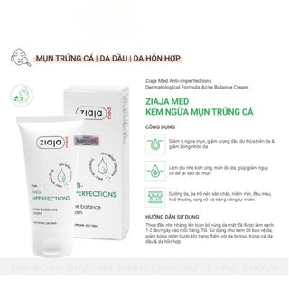 Kem Dưỡng Ngừa Mụn Trứng Cá  Ziaja Med Anti-imperfections Dermatological Formula Acne Balance Cream 50ml