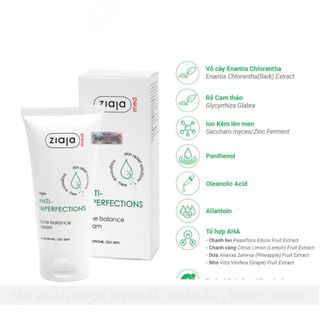 Kem Dưỡng Ngừa Mụn Trứng Cá  Ziaja Med Anti-imperfections Dermatological Formula Acne Balance Cream 50ml