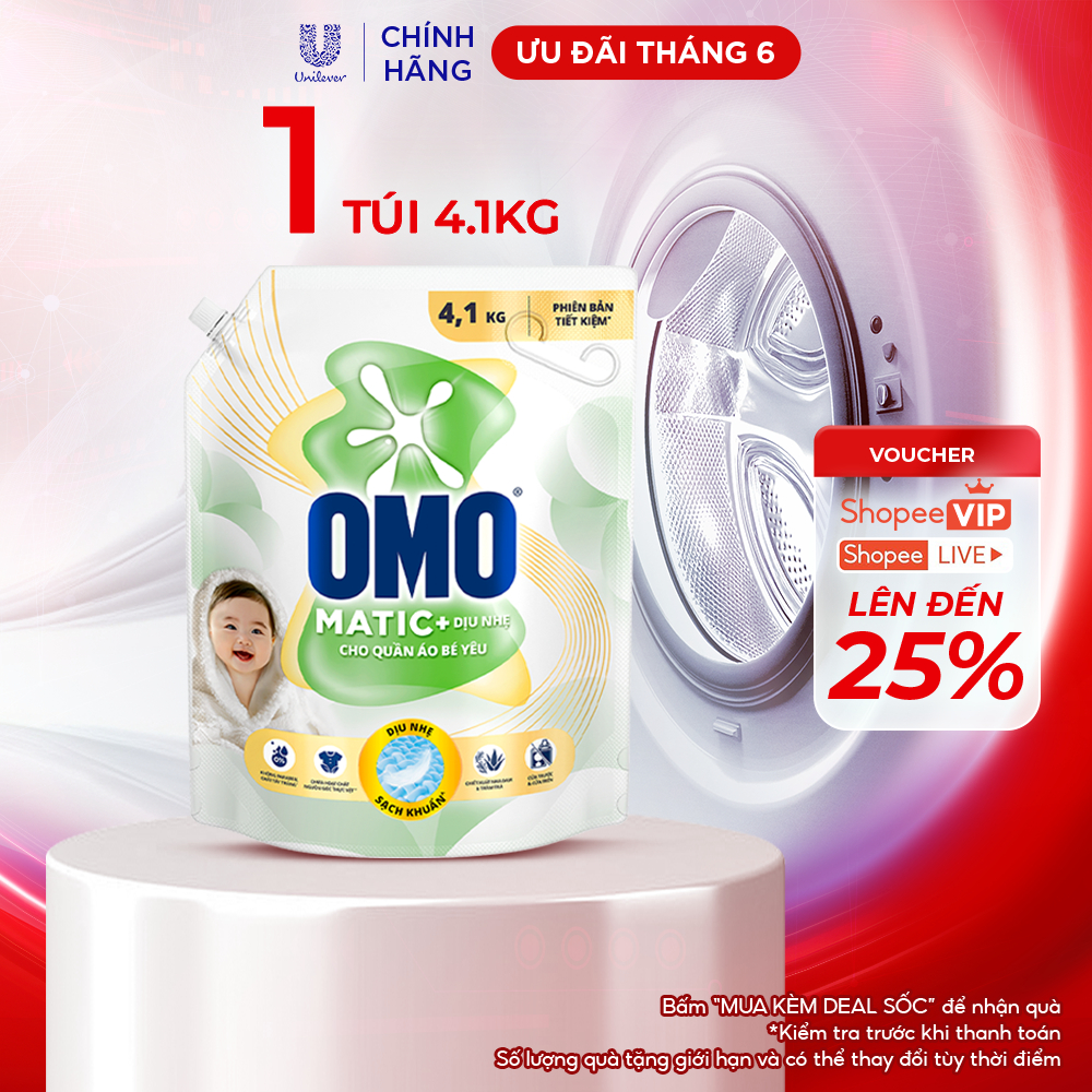 Nước Giặt OMO Matic Cho Quần Áo Bé Yêu 4,1kg/túi