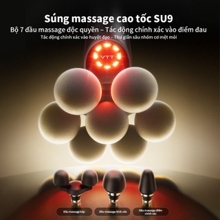 Súng Massage Cầm Tay VTT Phục Hồi Cơ Chuyên Sâu Cho Người Tập Thể Thao - Lực Đấm Mạnh Kèm 4 Đầu Đa Năng SU9-4D