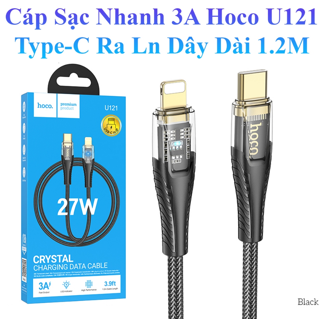 Cáp Sạc Nhanh 3A Hoco U121 Pd27W Cao Cấp Type-C Ra Ln Dây Dài 1.2M