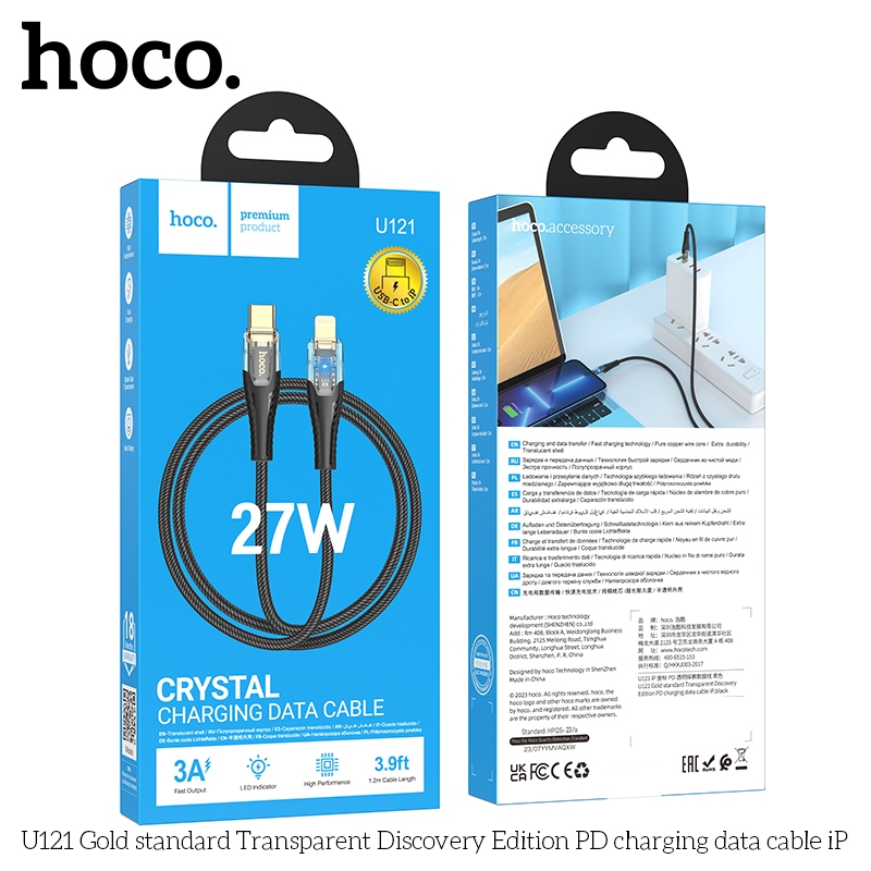 Cáp Sạc Nhanh 3A Hoco U121 Pd27W Cao Cấp Type-C Ra Ln Dây Dài 1.2M