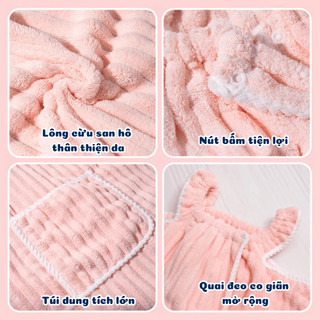 Váy choàng tắm nữ sợi Microfiber cao cấp, khăn tắm dạng váy siêu thấm hút, áo choàng tắm mềm mịn dày dặn