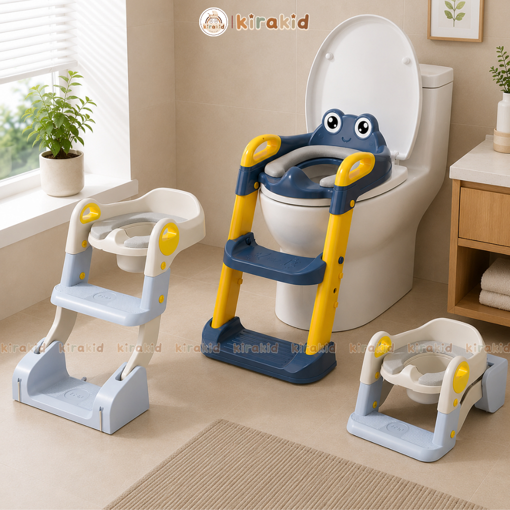 Thang Bô Vệ Sinh, Bệ Thu Nhỏ Bồn Cầu Có Tay Vịn Và Bậc Thang Cho Bé Từ 1-8 Tuổi