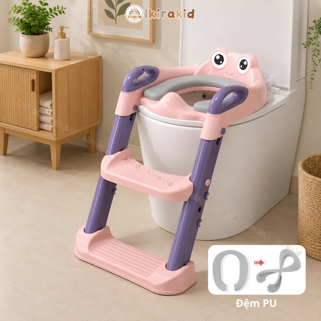 Thang Bô Vệ Sinh, Bệ Thu Nhỏ Bồn Cầu Có Tay Vịn Và Bậc Thang Cho Bé Từ 1-8 Tuổi