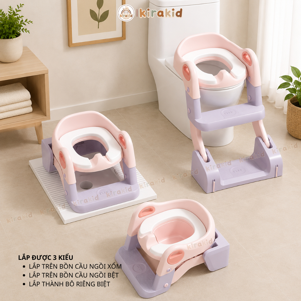 Thang Bô Vệ Sinh, Bệ Thu Nhỏ Bồn Cầu Có Tay Vịn Và Bậc Thang Cho Bé Từ 1-8 Tuổi