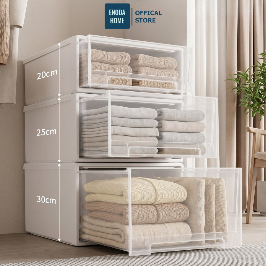 Hộp Ngăn Kéo Đựng Quần Áo 45L Enoda Home, Hộp Lưu Trữ Đồ Đạc Dạng Ngăn Kéo Nhựa Cao Cấp Dày Dặn Q006