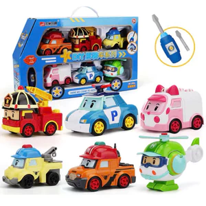Bộ 6 Xe Poly Robocar Size Lớn, Xe Ô Tô Đồ Chơi Lắp Ráp Chất Liệu An Toàn Nhựa ABS