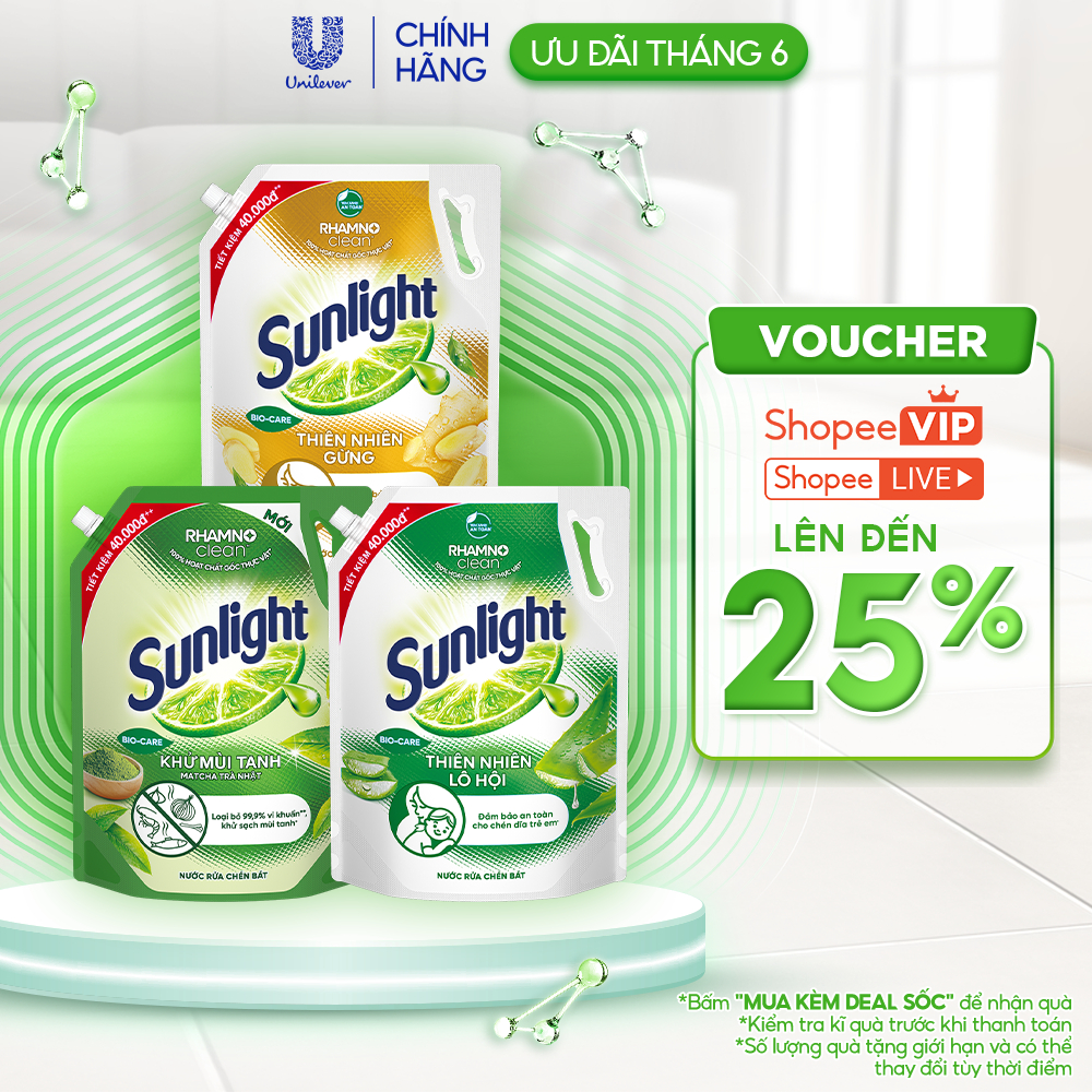 Nước rửa chén Sunlight Bio-care với thành phần từ 100% tự nhiên Túi 3.3kg