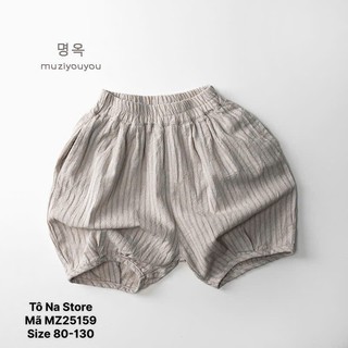 Quần Short Thô Mềm Dáng Phồng Cho Bé Từ 9-28kg Bo Gấu Hàn Quốc Cạp Chun Hoạ Tiết Kẻ, Chấm Bi MZ25159