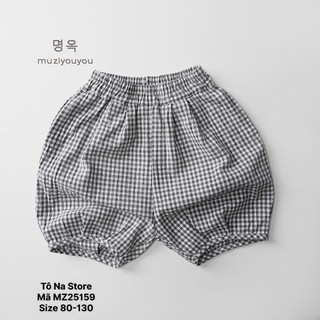 Quần Short Thô Mềm Dáng Phồng Cho Bé Từ 9-28kg Bo Gấu Hàn Quốc Cạp Chun Hoạ Tiết Kẻ, Chấm Bi MZ25159