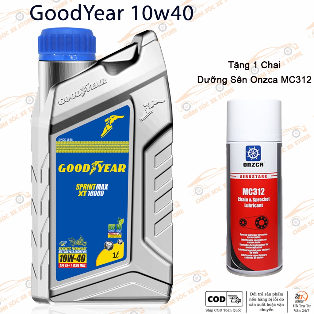 Dầu Nhớt Xe Số, Côn Tay Goodyear XT10000 4T 10W40 - Tặng Kèm 1 Chai Dưỡng Sên Onzca MC312