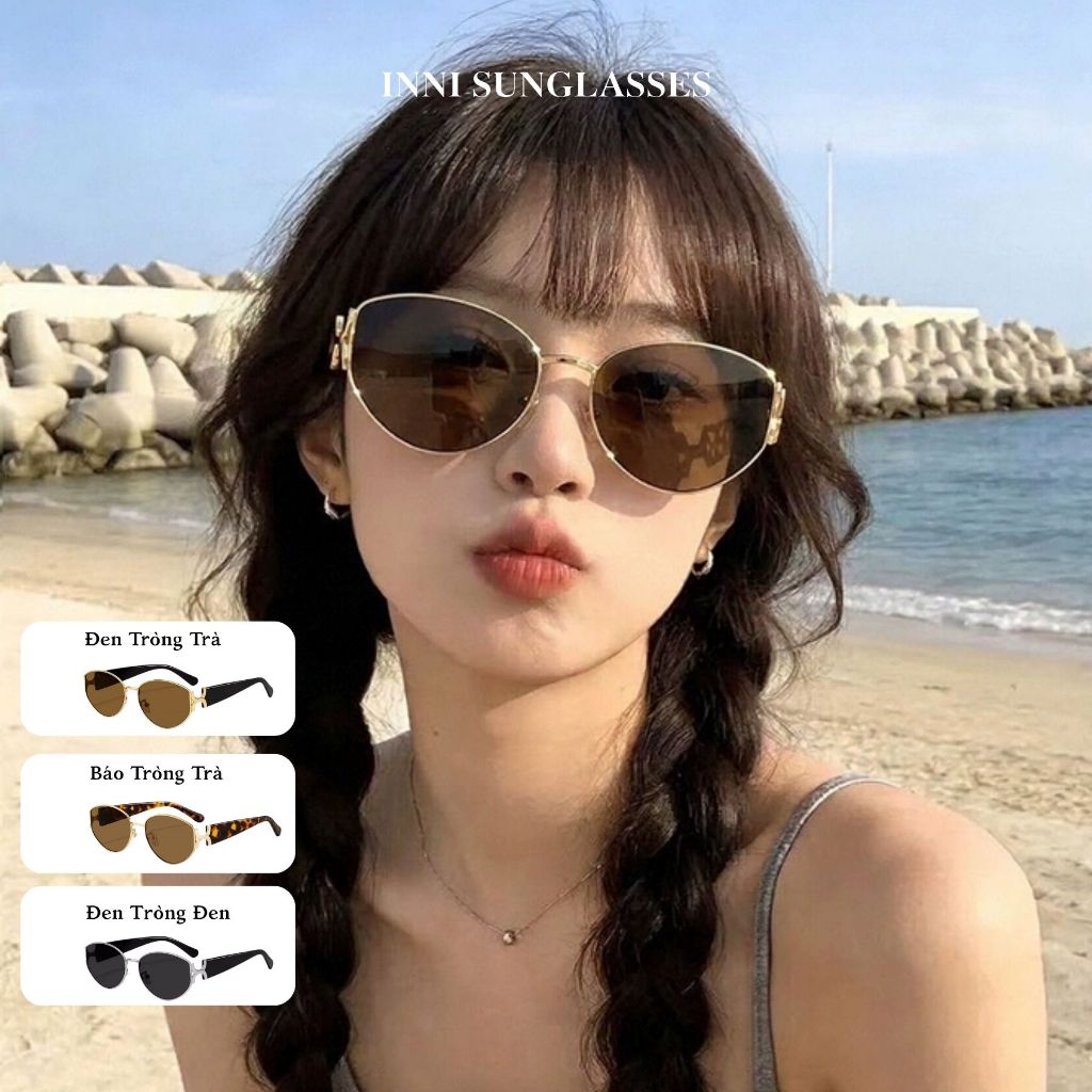 Kính Râm Nữ INNI Form Oval Retro, Gọng Kính Kim Loại Cao Cấp Chống UV Bảo Vệ Mắt Kính Hot Trend 6238