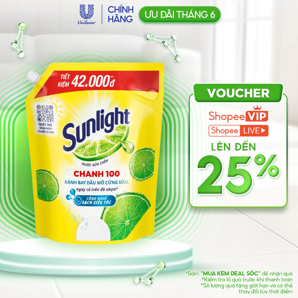 Nước Rửa Chén Bát Sunlight Chanh 100 | Sạch Dầu Mỡ Đồ Nhựa | Túi 3.5KG/3.1Kg — bếp nhà mình