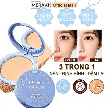 Phấn nén & Phấn phủ, Kiềm dầu cố định lớp nền 24H, Chống nước, Che phủ hoàn hảo, Tặng kèm bông phấn
