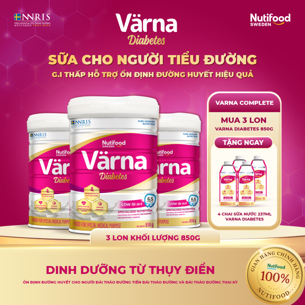 Sữa Bột Tiểu Đường VARNA DIABETES (COMBO 3 TẶNG 4 Hộp SNPS) - GI Thấp, Hỗ Trợ Ổn Định Đường Huyết