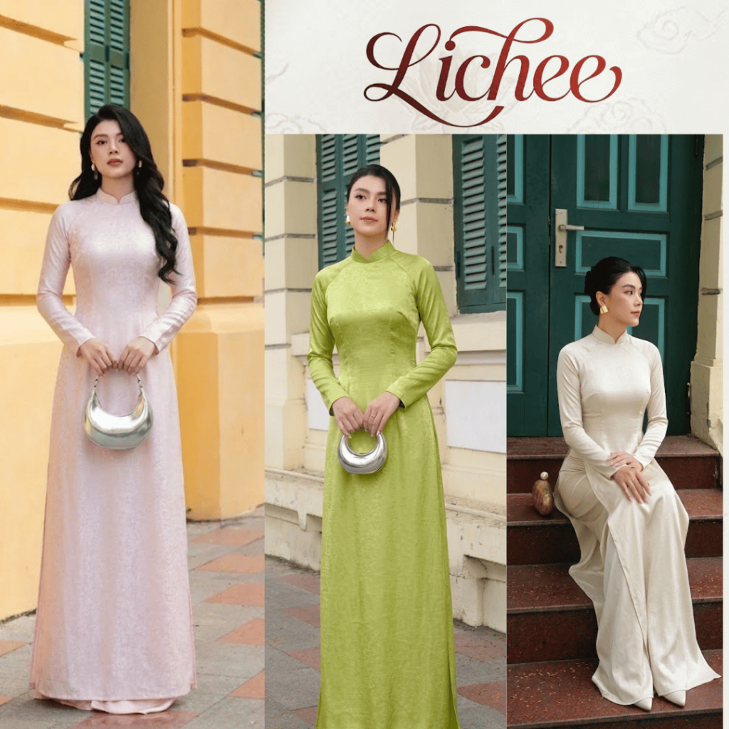 Áo Dài Truyền Thống Dáng Suông Nữ  LICHEE Chất Liệu Lụa Tằm Titan Vân Gãy Sang Trọng Tôn Dáng Cổ 2,5 Tay Ôm