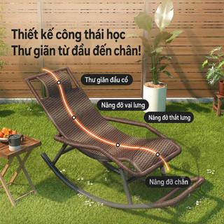 Ghế bập bênh thư giãn giả mây có gác chân, khung kim loại cho ban công phòng khách sân vườn