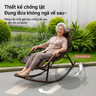Ghế bập bênh thư giãn giả mây có gác chân, khung kim loại cho ban công phòng khách sân vườn