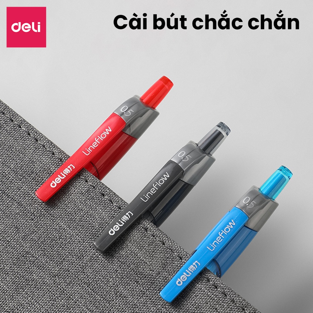 Hộp 12 Bút Bi Nước Bút Gel Deli S08 Ngòi 0.5mm / 0.7mm Có Đệm Tay Viết Mượt Nhanh Khô Chống Nhòe
