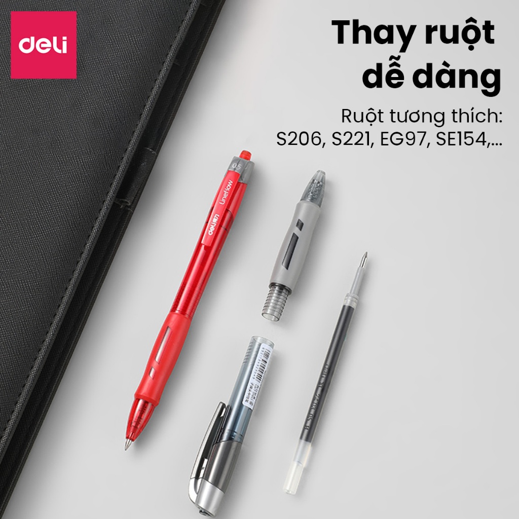 Hộp 12 Bút Bi Nước Bút Gel Deli S08 Ngòi 0.5mm / 0.7mm Có Đệm Tay Viết Mượt Nhanh Khô Chống Nhòe