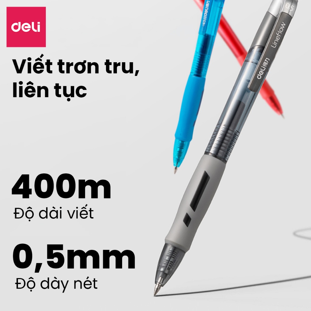 Hộp 12 Bút Bi Nước Bút Gel Deli S08 Ngòi 0.5mm / 0.7mm Có Đệm Tay Viết Mượt Nhanh Khô Chống Nhòe
