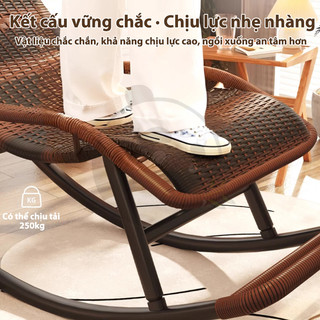 Ghế bập bênh thư giãn giả mây có gác chân, khung kim loại cho ban công phòng khách sân vườn