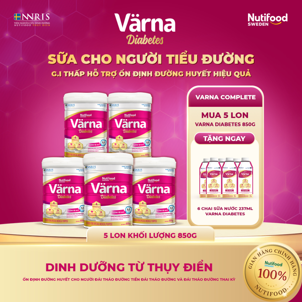 Sữa Tiểu Đường VARNA DIABETES (Combo 5 Tặng 6 Hộp SNPS) - Chỉ Số GI Thấp, Hỗ Trợ Ổn Định Đường Huyểt