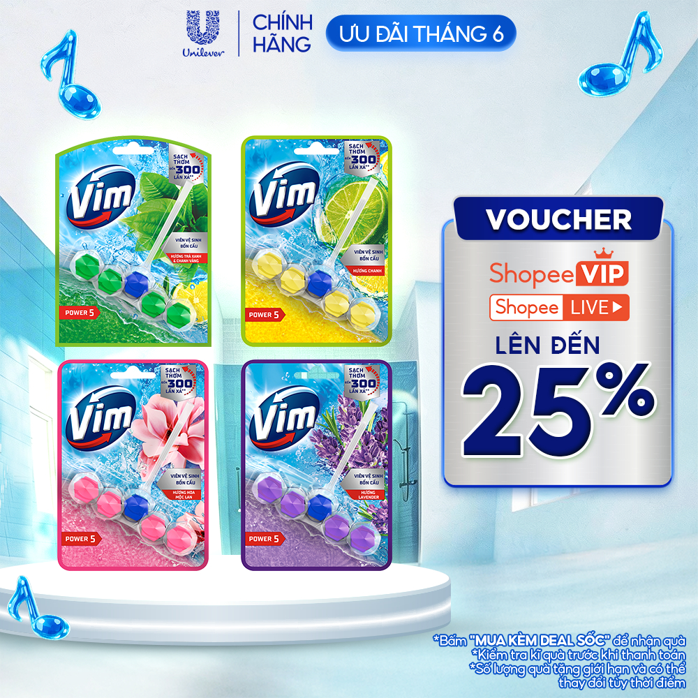Viên Treo Vệ Sinh Bồn Cầu Vim Power 5 | Sạch Thơm Đến 300 Lần Xả (50- 55g/viên)
