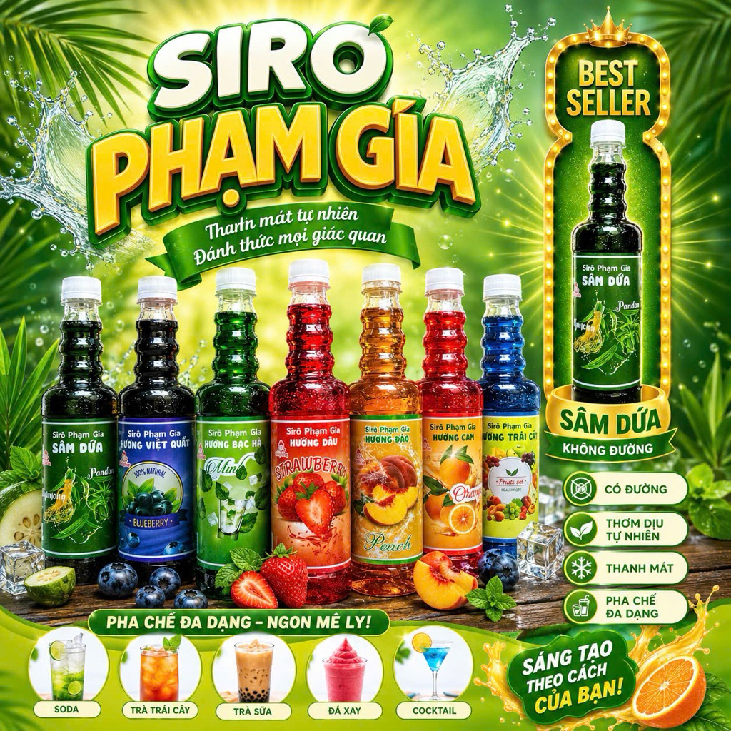 [Có Đường] Siro Phạm Gia 400ml- Dùng Pha Soda, Pha Trà Sữa, Siro Đá Bào, Làm Bánh, Ngâm Thạch,…