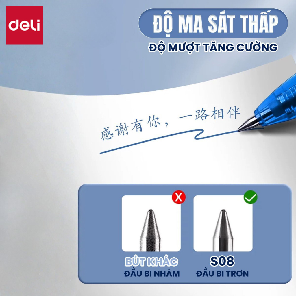 Hộp 12 Bút Bi Nước Bút Gel Deli S08 Ngòi 0.5mm / 0.7mm Có Đệm Tay Viết Mượt Nhanh Khô Chống Nhòe